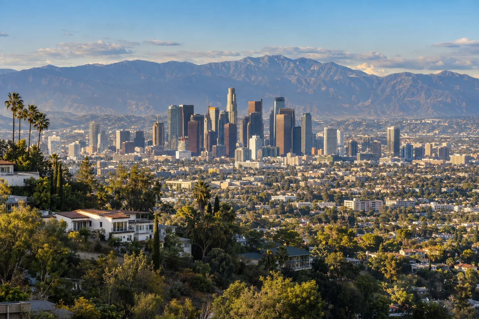 Illustration of the Los Angeles skyline and mountains